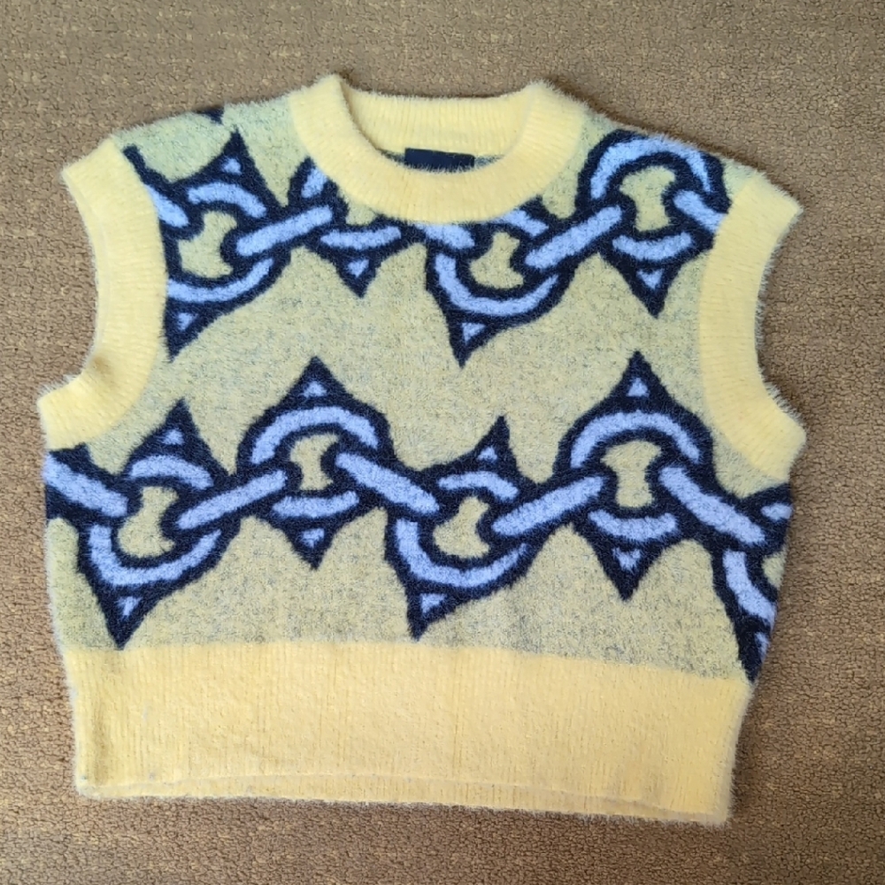 Lazy Oaf Yellow and Blue Chain Pattern Crop Top